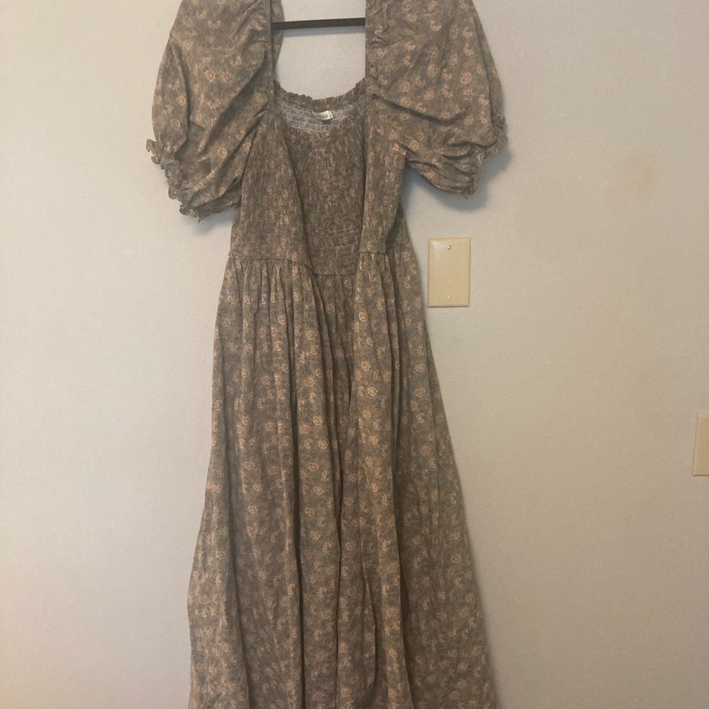 Neuflora Somerset Dress- Floral Puff Sleeve Ruched Bodice